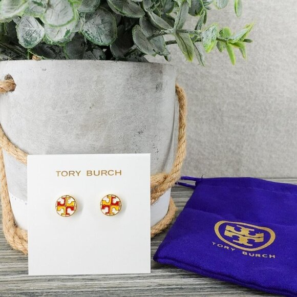 Tory Burch Kira Enamel Circle Stud Earrings Enamel/Titanium Posts/Tory Gold OS - Picture 9 of 13